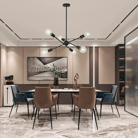 Sputnik 8 Light Dope Vintage Industrial Ceiling Light Semi Flush Mount Pendant in modern dining room with globe bulbs