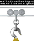 Four Wheel Unistrut Trolley Assembly Kit with Silent M10 Bolt and Nuts for 1-5/8 Inch Wide Strut Channel with lifting eye nut