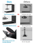 Comparison of 4 Piece C Clamp Set For Woodworking And Cabinet Installations, showing thickness and reinforcement differences with competitor.