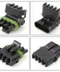 Top Shelf 4 Pin Weather Pack Connector Kit With Male And Female Terminals For 10 And 12 Gauge Wires Featuring Super Tough Sealters And Quick Disconnect Housing That Is Totally Waterproof And Built Like A Tank For Any Automotive Rig Or Heavy Duty Job black 4-pin connector
