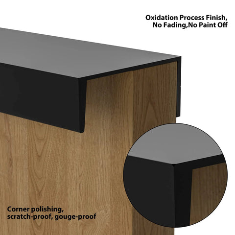 Matte Black Finger Pulls For Cabinets And Edge Drawer Handles For Kitchen, 5 Inch Hole Centers, close-up on installed pull