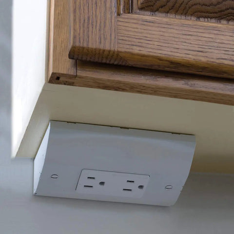 Under Cabinet Power Distribution Box Slim Fit White Metal For TV DVD And Security Systems Under Wooden Cabinet