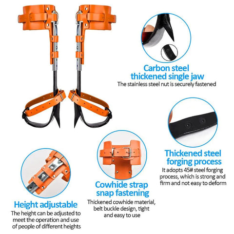 Tree Climbing Spikes Pro Gear For Tree Work Adjustable Climbing Spurs with cowhide straps and steel claws