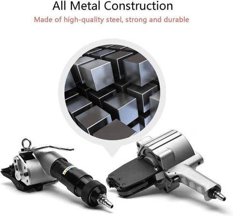 Heavy Duty Pneumatic Steel Strapping Tool, 3 In 1 Banding Machine For 19mm 25mm 32mm Strips showcasing all metal construction.