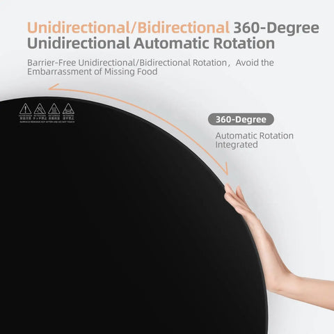 24 Inch Round Electric Food Warmer With Automatic 360 Degree Rotating Turntable Tray And Adjustable Temperature Control showing automatic rotation feature.