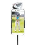 Golf Swing Recording Clip Mount For Phone, Easy Setup Training Aid That Stabilizes Your Phone To Capture Every Swing, Compatible With iPhone 5 6 7 8 X, Ideal For Practice And Game Improvement, showing golf swing on smartphone.