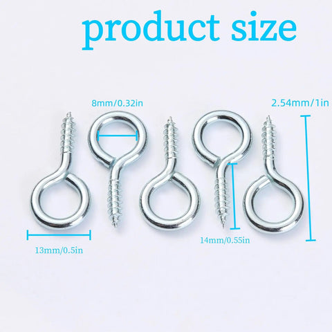 Beefy Heavy Duty Eye Screws Hooks Set 100Pcs 1 Inch Self Tapping Screw Eyes 304 Stainless Steel with product sizes