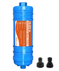Inline deionized water filter, blue, designed to eliminate hard water spots for trucks, RVs and boats. Ideal for spotless rinses.