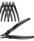 Five Pack Micro Wire Cutters Set, Five Inch Flush Cutters Pliers, Diagonal Side Cutters Nippers, black handles on display
