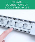 Full Extension Ball Bearing Drawer Slides Featuring Smooth Soft Close Glide And Hella Easy Setup Ideal For Shoe Storage And Three Stage Heavy Duty Cabinet Tracks with double row steel balls.