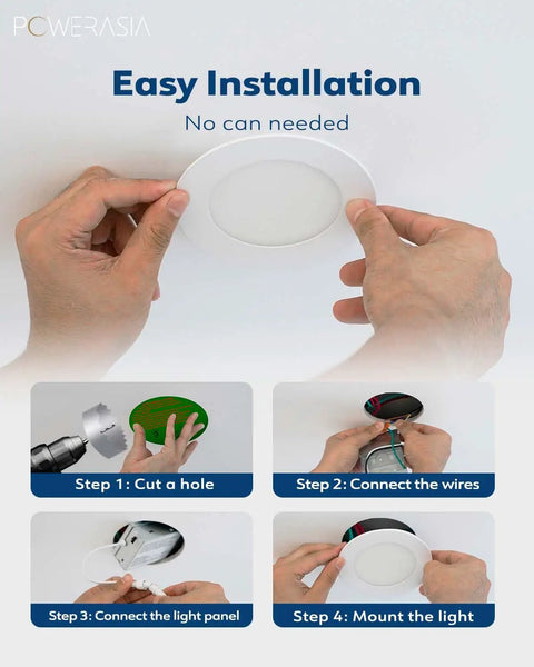 Installation steps for 12 Pack 4 Inch Ultra Thin LED Recessed Ceiling Lights With Junction Box Five CCT Dimmable.
