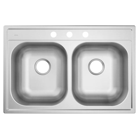 2000 Series 33 Inch 20 Gauge Drop In Double Bowl Stainless Steel Kitchen Sink With Quick Mount And Three Holes For Easy Installation