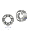 Front and side views of chrome steel shielded deep groove ball bearing, ID 1/4 in, OD 1/2 in, width 3/16 in (R188ZZ).