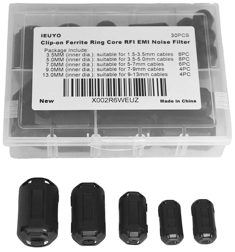 Dope Ferrite Ring Core Kit 30Pcs Clip On Ferrite Beads Choke For HDMI USB Audio Power Cables EMI RFI Noise Filter Set