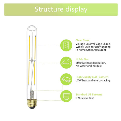 Dimmable T10 Vintage LED Bulbs 2700K Warm White E26 6W 6 To 60 Watt Equivalent 8.9 Inch Clear Glass 6 Pack Structure Display