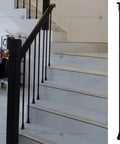 Top Tier Adjustable Black Wrought Iron Stair Railing For Indoor And Outdoor Deck Projects featuring sleek balusters on staircase.