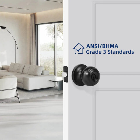 Keyed Entry Door Knob Set Matte Black 6 Pack For Exterior And Interior Doors With Lock And Key Left Or Right Handed ANSI Grade 3