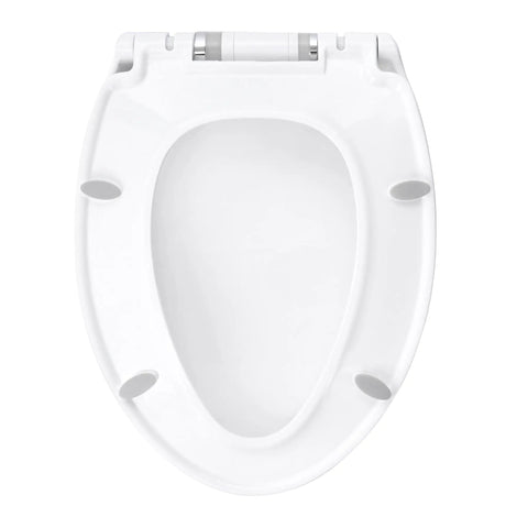 Top view of LED Nightlight Elongated Toilet Seat in White for Easy Night Time Use Snug Fit for All Elongated Toilets with Quick Install Nuts