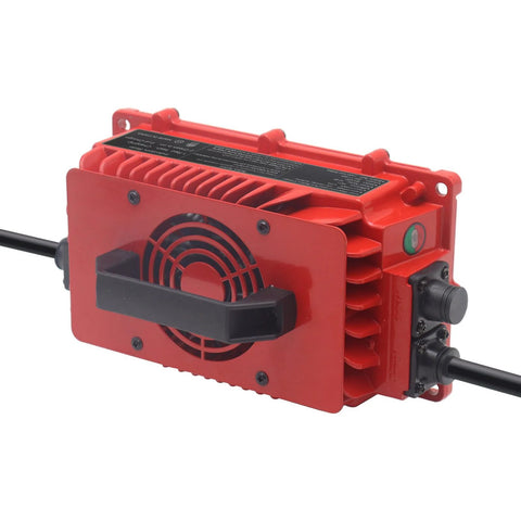 Beefed-Up 24V 30A Lead-Acid Battery Charger With SB50 Anderson Plug for forklifts, red casing, waterproof IP65