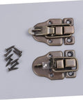 Vintage Wooden Box Hasps And Cabinet Toggle Latches Set 2 Pack Antique Brass Duckbilled Catch with screws displayed