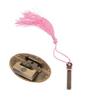 Antique Brass Key Hasp Lock For Wooden Boxes And Cabinets, Vintage Bronze Toggle Latch Hardware with pink tassel, 63x42mm