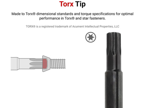 Close-up of T30 Torx tip on black oxide blade of screwdriver, part of T30 Torx Hard Handle Screwdriver With Black Oxide Blade DST11300