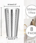 Rock Solid Double Wall Insulated Tumblers 19 Oz Set Of 8 Stackable Stainless Steel Cups with diamond pattern dimensions.