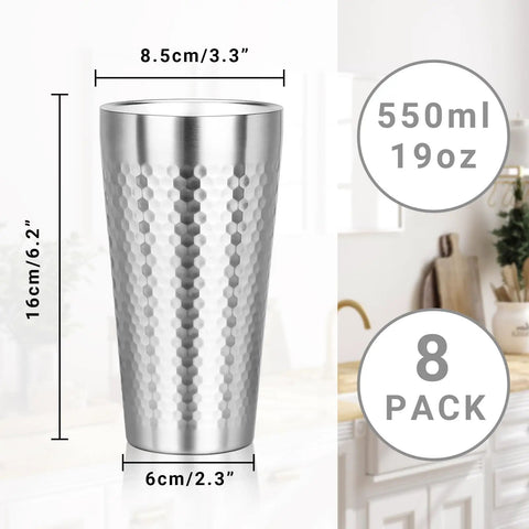 Rock Solid Double Wall Insulated Tumblers 19 Oz Set Of 8 Stackable Stainless Steel Cups with diamond pattern dimensions.