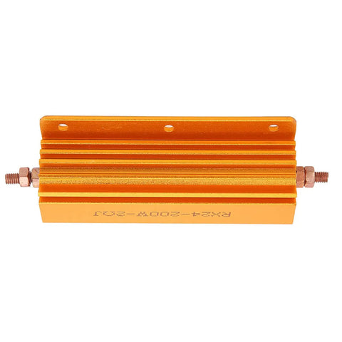 Beefed Up 200W 2 Ohm High Power Resistor With Aluminum Housing And Mounting Holes For Industrial Power Supplies, Sensors, Elevator, And Audio Equipment Applications With Superior Heat Dissipation, orange aluminum chassis resistor with threaded ends