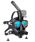 Full Face Snorkel Mask For Adults With Camera Mount, Anti Fog And Leak Proof Shield, black design with straps and snorkel tube
