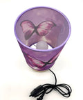 Chic Purple Butterfly Table Lamp With Wooden Base Bedside Light, Cute Dorm Room Decor, small size, with cord and LED bulb.
