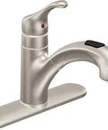 Spot-Resist Stainless Pull-Out Kitchen Faucet With One Handle Retractable Spray Power Clean No-Fuss Duralock Install Great For Kitchen Or Laundry Sinks For Busy Homes, side view