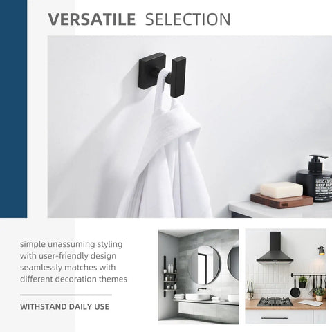 Matte Black Stainless Steel Towel Hook For Bathroom Wall Mount No Fuss Modern Hand Towel Coat Rack Sleek Durable Multi Purpose Wall Hanger For Towels Coats Bags Caddies And More on white wall holding towel