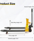 Heavy Duty Electric Pallet Jack Truck Weigh Scales Built In 5500 Lbs Capacity With Big 45 Inch Forks dimensions showing height and length.