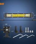 Slim 7 Inch LED Light Bar With 16 LED Chips 48W Spot Flood Combo with brackets, bolts, and tools shown.