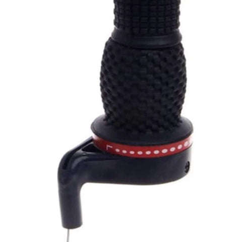 2Pcs Bicycle Twist Grip Gear Shifter Handle Set for Mountain Bikes, close-up of black textured grip and red ring detail