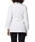 Back view of Women's Princess Cut Lab Coat 30 Inch Length With Front And Back Seams And Belt Detail, White XXS