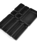 Black PET plastic 9 Piece Stackable Drawer Organizer Trays Set With Modular Design for desk vanity makeup storage
