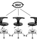 Rolling Stool Task Chair With Wheels And Backrest, Adjustable Drafting Chair, 360 Degree Swivel, shown from three angles