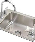 Single Bowl Drop-In Stainless Steel Classroom ADA Sink With Faucet And Bubbler Kit, Scratch-Resistant Finish