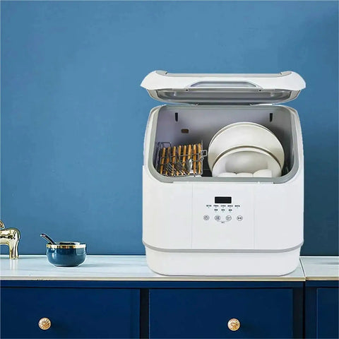 Top Notch Compact Countertop Dishwasher With High Temp Wash And Rapid Air Dry Tech Designed For Tiny Apartments While Crushing Daily Grease Without Breaking A Sweat, open with dishes inside.