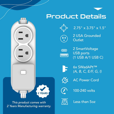 Must Have All In One Travel Power Strip With USB And Type C Port For World Travel, product details description