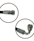 Close-up of Heavy Duty Hydraulic Hose For Front Loader RH Boom Cylinder 27 5/8 Inch, 3/8 Inch 90 Degree Female JIC Ends