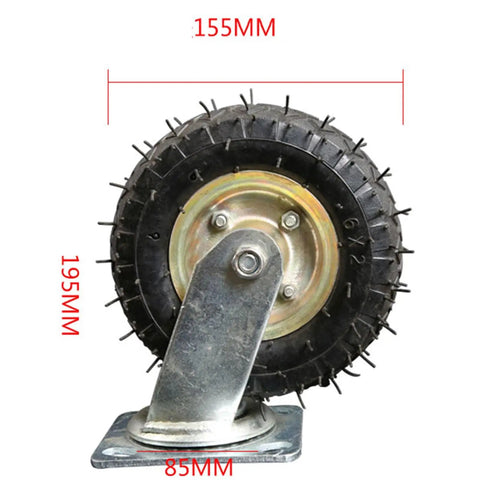 Heavy Duty Six Inch Thickened Inflatable Rubber Tire Tough As Nails Pneumatic Wheel Smooth Ride Silent Roll Replacement Caster For Flatbed Trolley And Utility Cart with measurements.