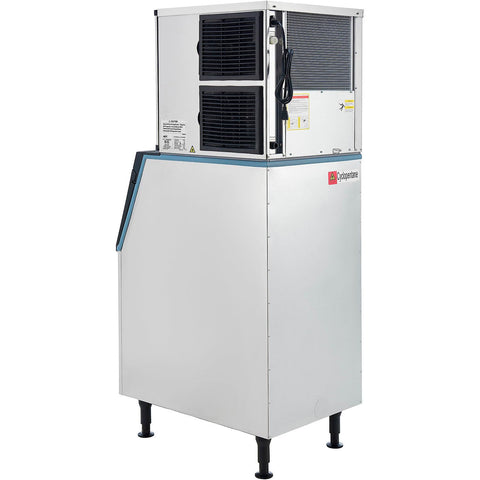 Heavy Duty Commercial Ice Maker With 230 Lb Storage Bin And Air Cooled Design, Produces 420 Lbs Of Smooth Ice Daily, Built Ridiculously Tough In 304 Stainless Steel For Bars And Kitchens, Total No Sweat Self Cleaning side view.