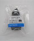 Twenty Two Millimeter Latching Rotary Selector Switch LA38-11X Two Pole DPST in packaging, black blue silver tone.