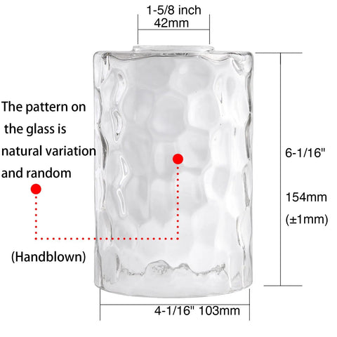 Three Pack Clear Hammered Glass Lamp Shade Replacement 1-5/8 Inch Fitter, 6-1/16 Inch Tall Water Ripple Cylinder Globe Cover