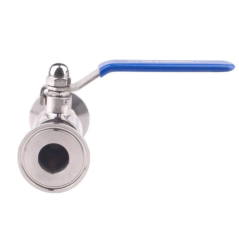 Front view of 1.5 Inch Tri Clamp Ball Valve Stainless Steel 304 PTFE Lined 1 Inch Tube OD Heavy Duty Industrial Grade