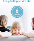 Family with AP431 Replacement Cartridge For Aqua Pure AP430SS ensuring limescale-free water for 6 months displayed on screen.