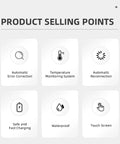 Product features of Beat Range Anxiety With Heavy Duty 60KW Or 120KW DC Fast Charger EV Charging Station showing icons for error correction, monitoring, and more.
